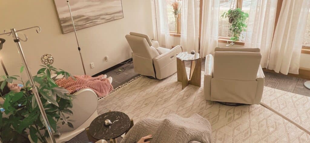 Taylor Drive Facial Aesthetics Relaxation Room. The perfect space to unwind while you get your IV or wait for your treatments in the medspa. 